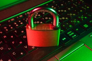 Laptop representing cybersecurity and account authentication